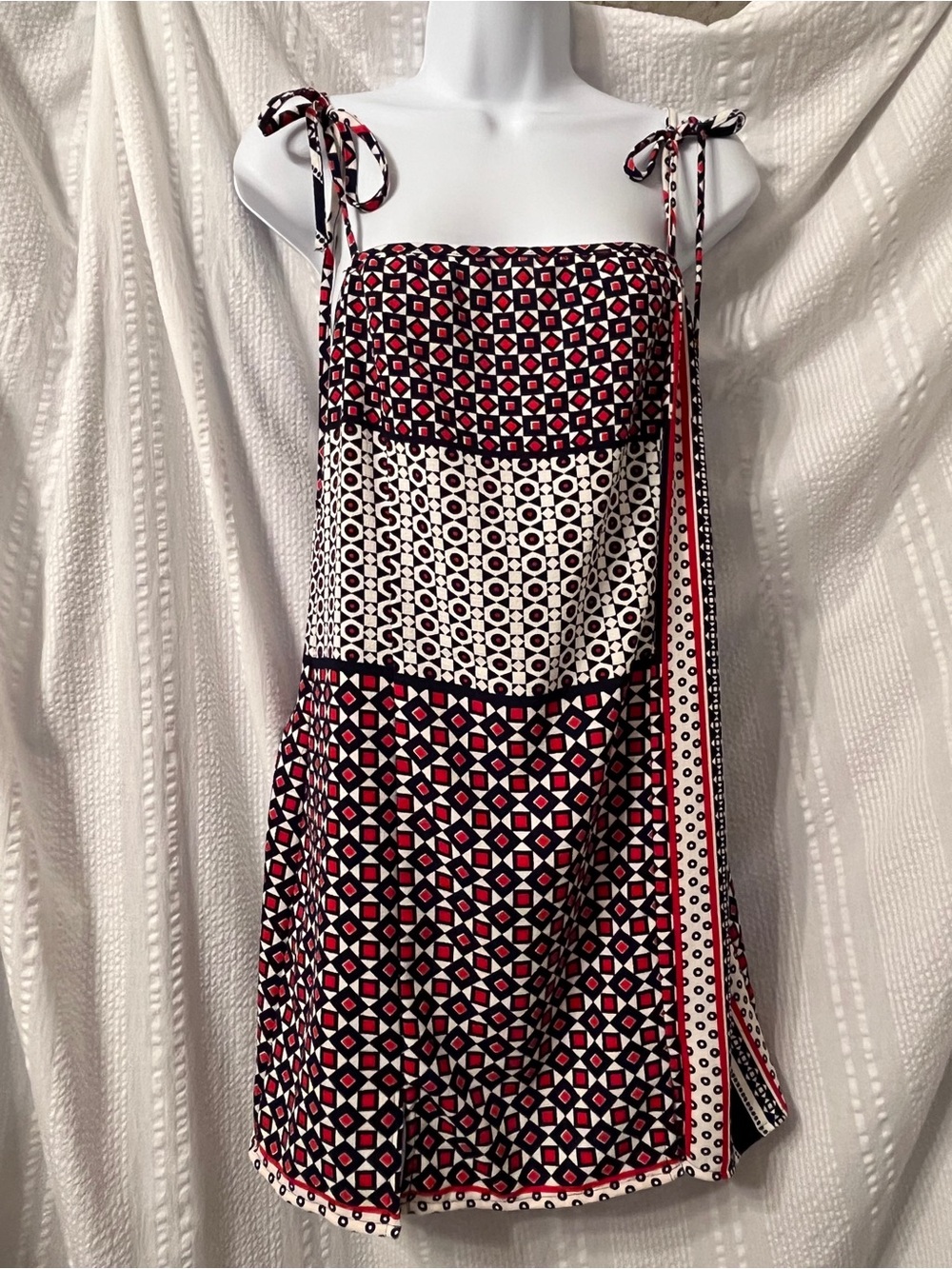 Forever 21 Red, White and blue patriotic Geometric Tie-Strap Mini Dress medium